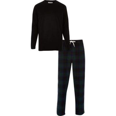 Black top and check bottoms pyjama set